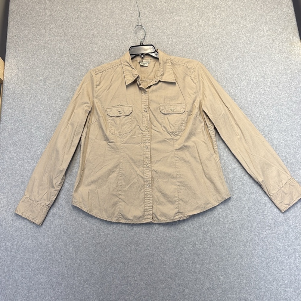 Faded Glory Tan Button Down Shirt Relaxed Fit